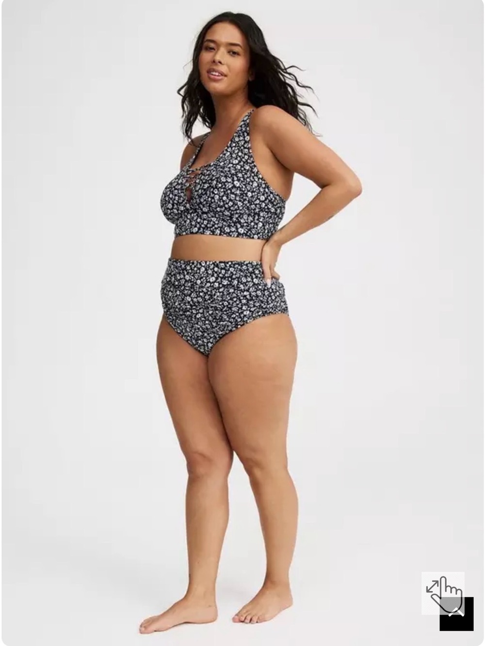 Torrid Black and White Floral Lace-Up Bikini Set - Picture 2 of 7